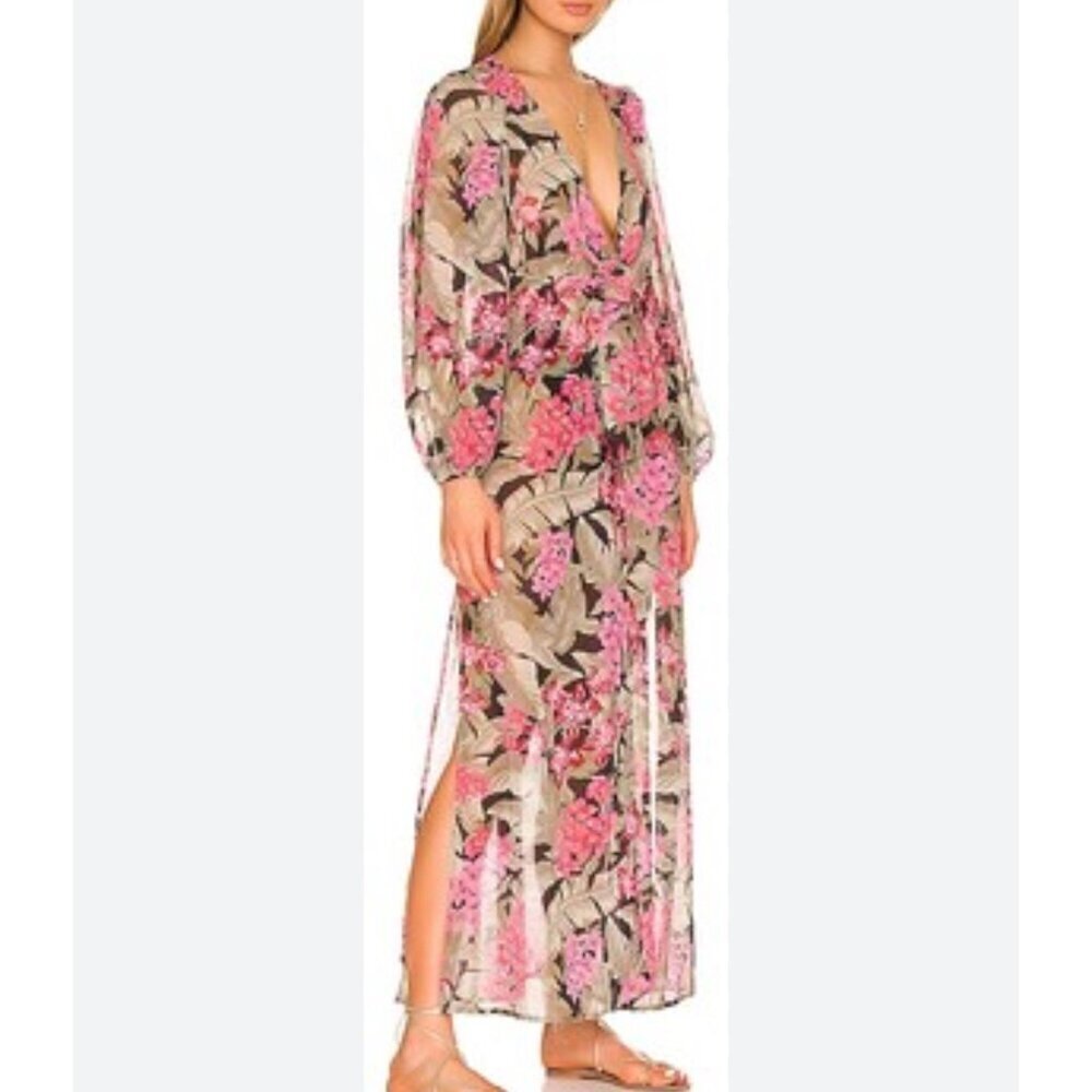 Beach Riot Ryan swim cover dress floral print, pink/black/green , Size S